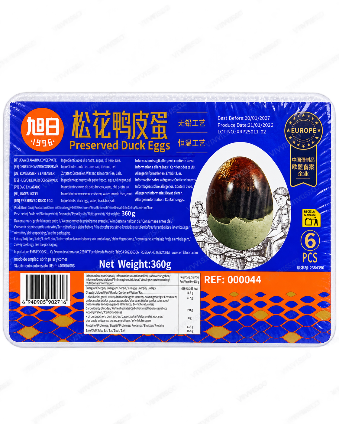 Xu Ri Huevos de Pato Conservados 6 Unidades 360g