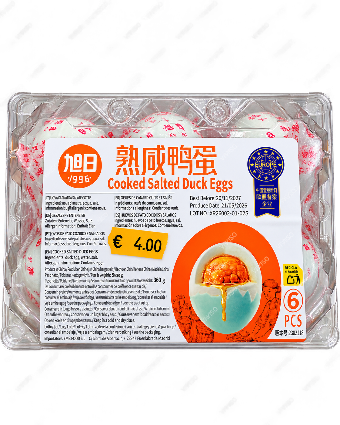 Xu Ri Huevos de Pato Cocidos y Salados 6uds 360g